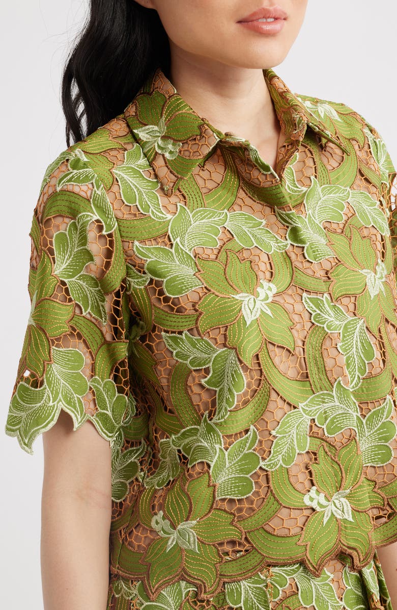 Elie Tahari The Hailey Lace Button-Up Shirt, Alternate, color, Dark Citrus Lace