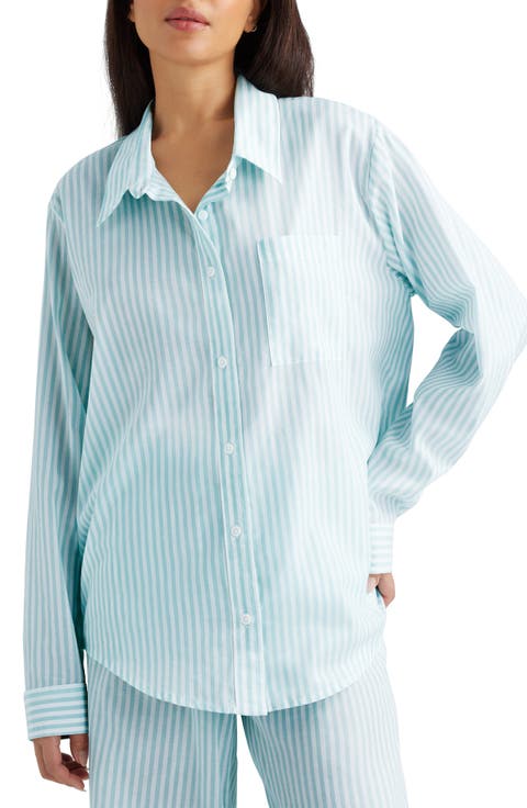 Stripe Woven Button-Up Sleep Shirt