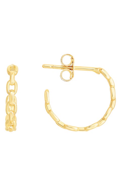 14K Gold Chain Link Hoop Earrings