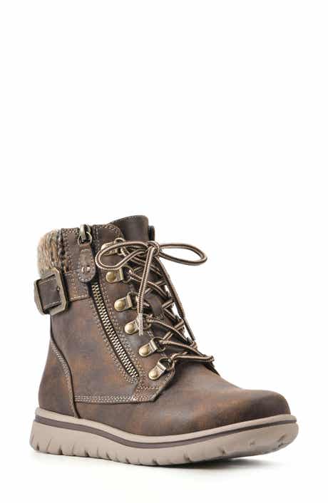 CLIFFS BY WHITE MOUNTAIN Hearty Knit Collar Lace-Up Boot