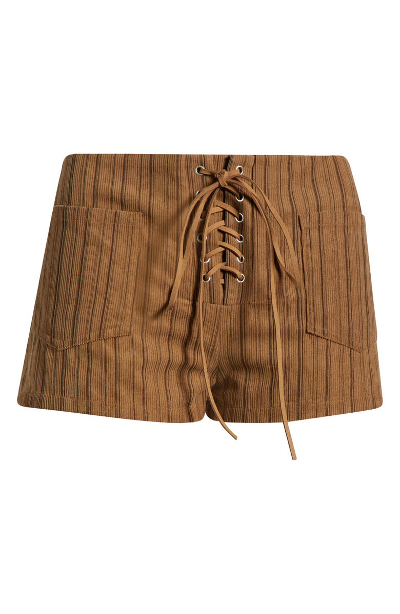 Princess Polly Ronnee Lace-Up Stripe Shorts, Alternate, color, Brown Stripe