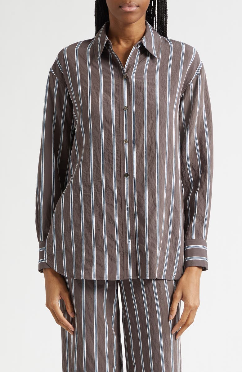 Veronica Beard Lloyd Stripe Woven Shirt, Main, color, Dark Mocha