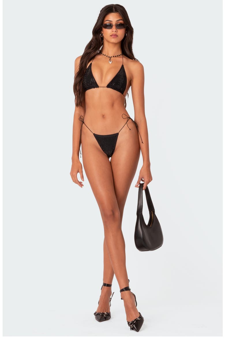 Shimmer Rhinestone Side Tie Bikini Bottoms, Alternate, color, BLACK
