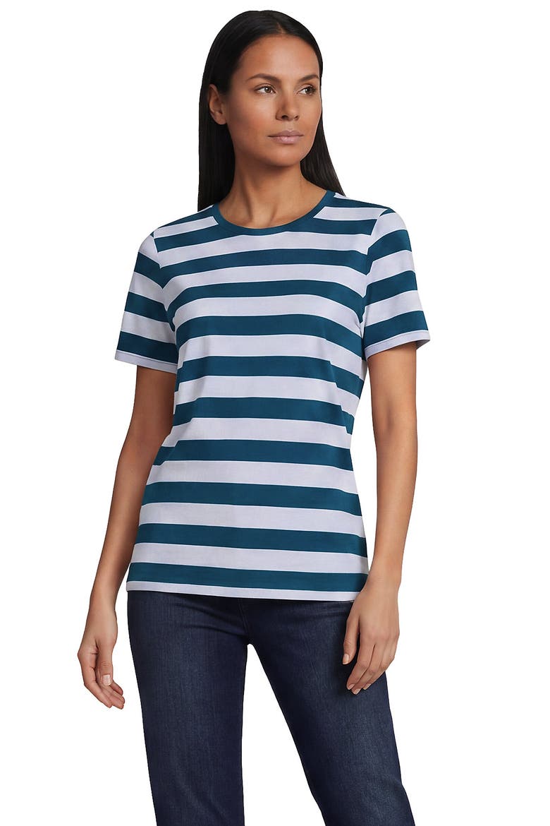 Supima Cotton Crew Neck T-Shirt, Main, color, Baltic Teal/Blue Bold Stripe