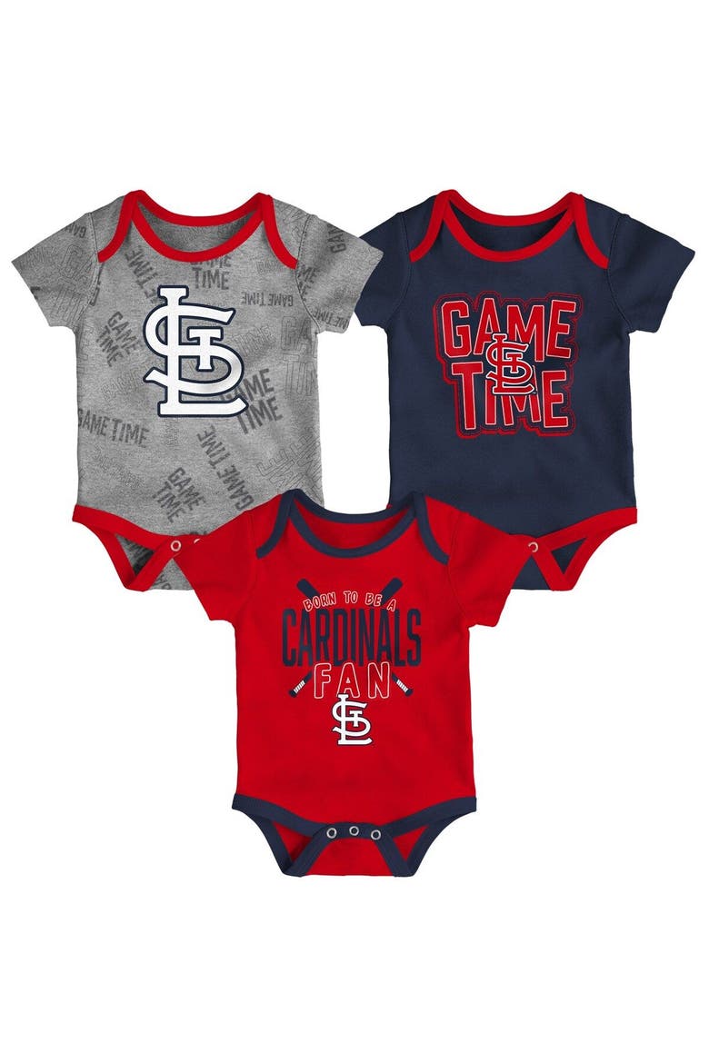 Newborn & Infant St. Louis Cardinals Red/Navy/Heathered Gray Game Time Three-Piece Bodysuit Set, Main, color, Red