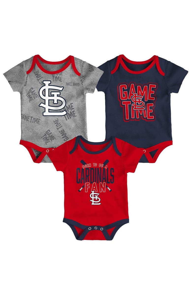 Outerstuff Newborn & Infant St. Louis Cardinals Red/Navy/Heathered Gray Game Time Three-Piece Bodysuit Set, Main, color, Red