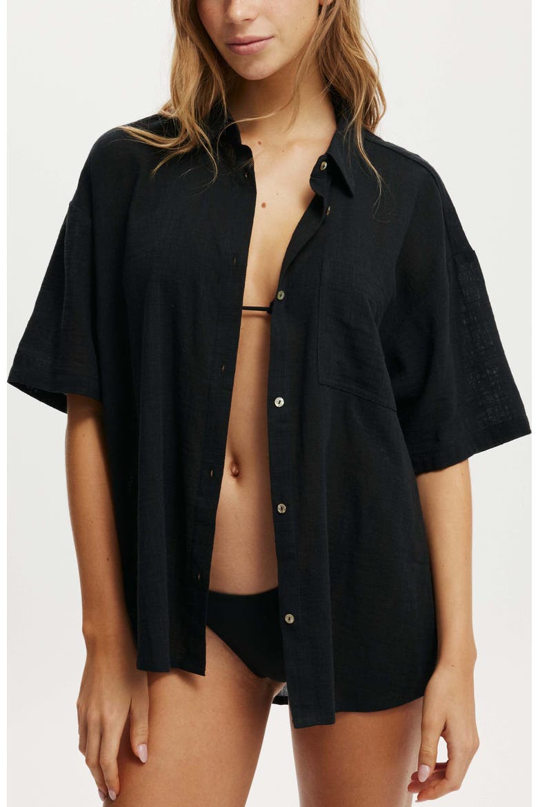 Women's The Essential Short Sleeve Beach Shirt, Main, color, Black