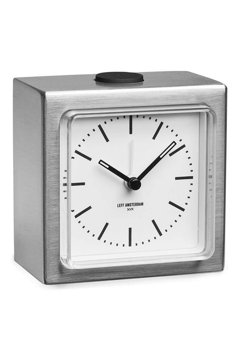 Block Alarm Clock, Alternate, color, STEEL/ WHITE