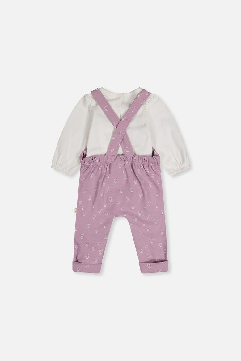 Organic Cotton Puffy Sleeve Romper and Adjustable Overall Set, Alternate, color, Purple Floral Print