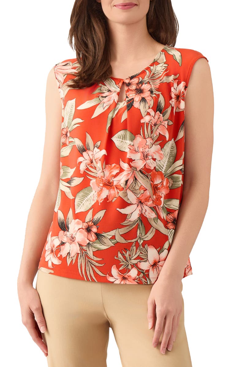 KASPER Floral Keyhole Sleeveless Jersey Top, Main, color, 