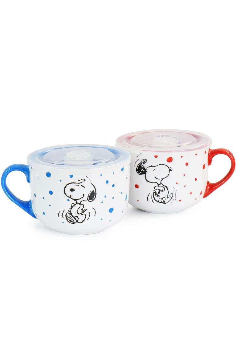 PEANUTS Freckled Joy 25oz Stoneware 4 Piece Soup Cup and Lid Set, Alternate, color, White