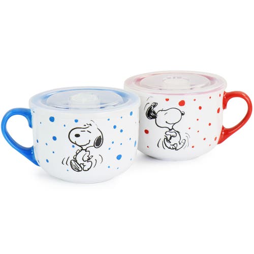 Peanuts Freckled Joy 25oz Stoneware 4 Piece Soup Cup And Lid Set In Multi