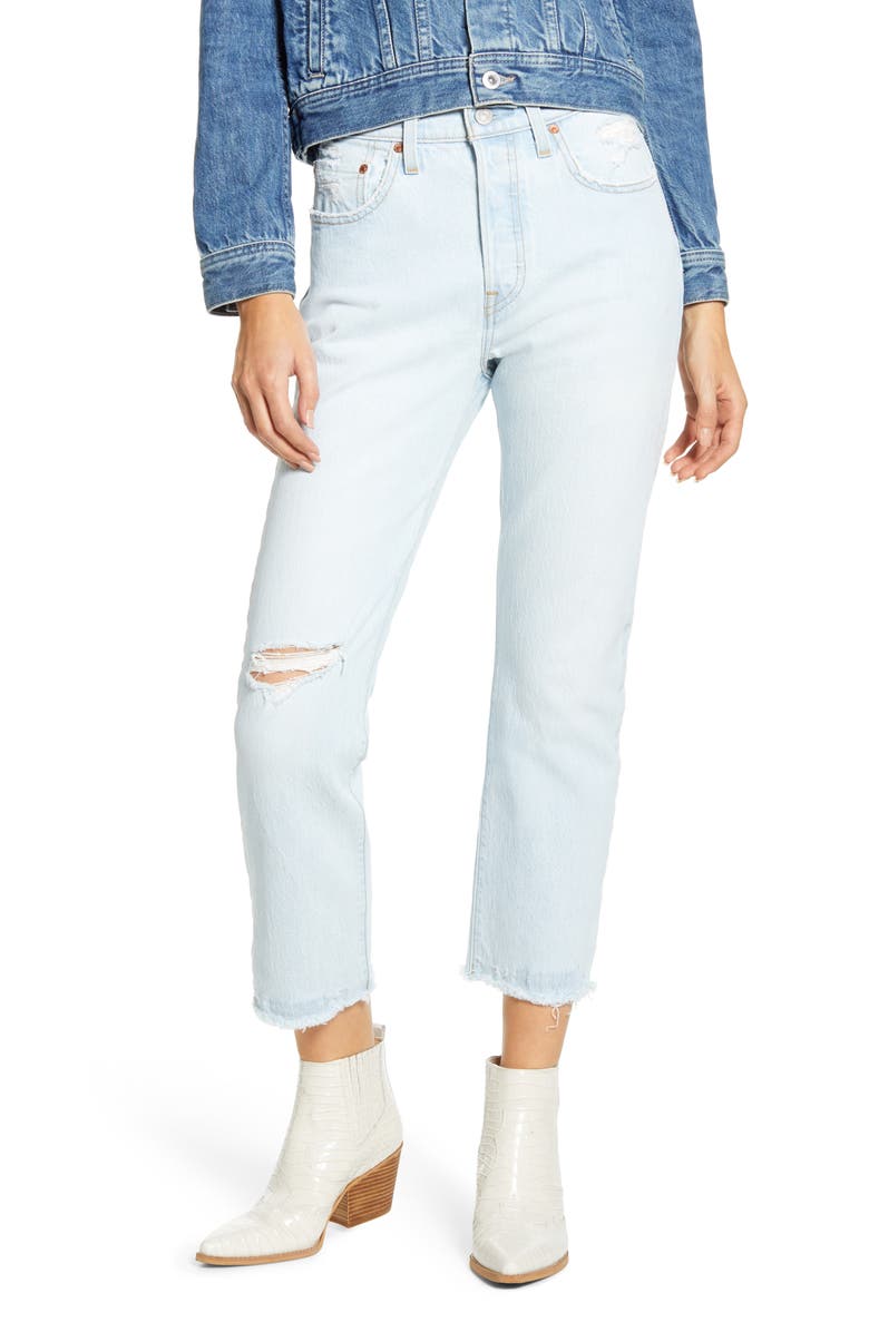 Levi's<sup>®</sup> 501<sup>®</sup> Ripped High Waist Crop Straight Leg Jeans, Main, color,