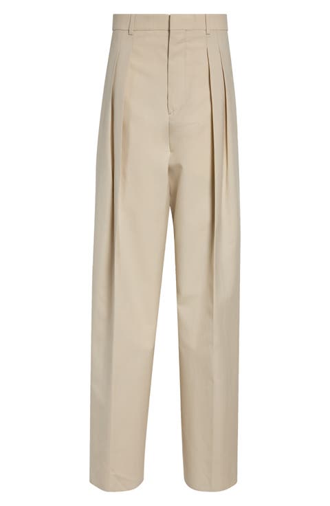 Faded Stripe Pleated Wool & Cotton Trousers