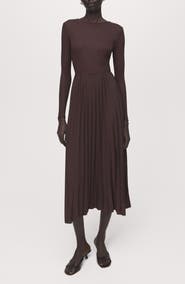 MANGO Long Sleeve Pleated Midi Dress