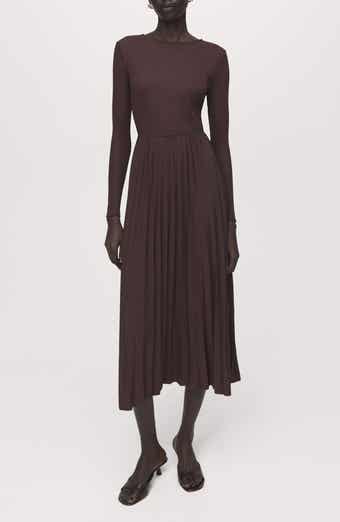 Long Sleeve Pleated Midi Dress