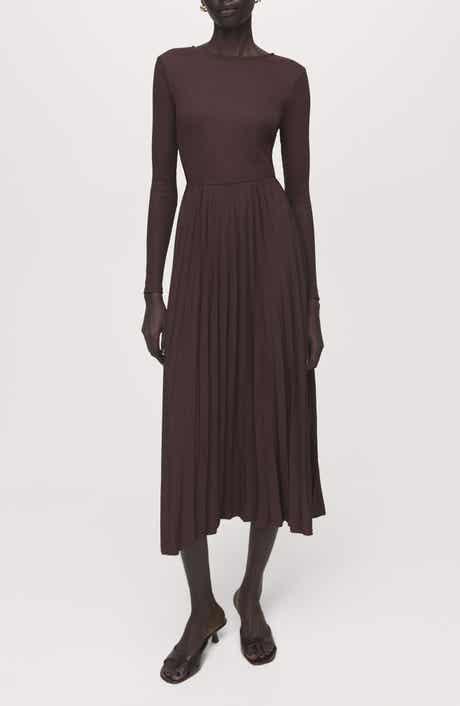 Long Sleeve Pleated Midi Dress