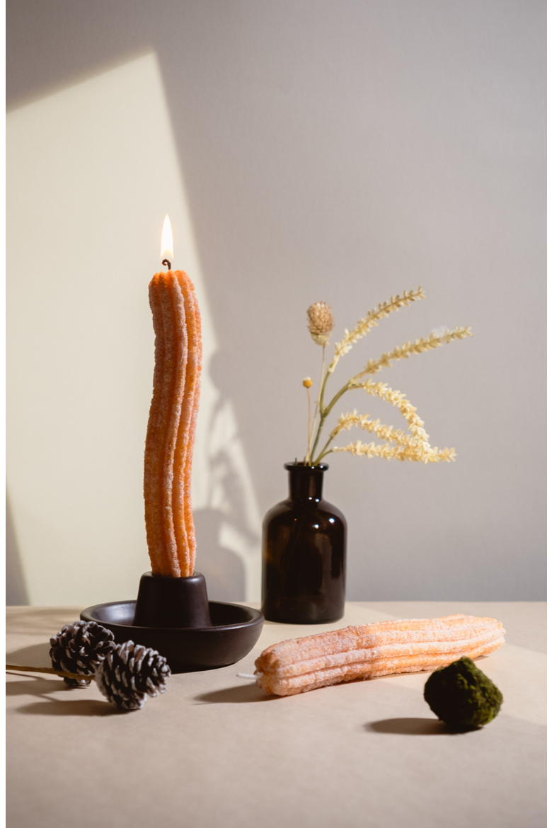 Churros Taper Candle Set with Holder, Alternate, color, Churro Brown