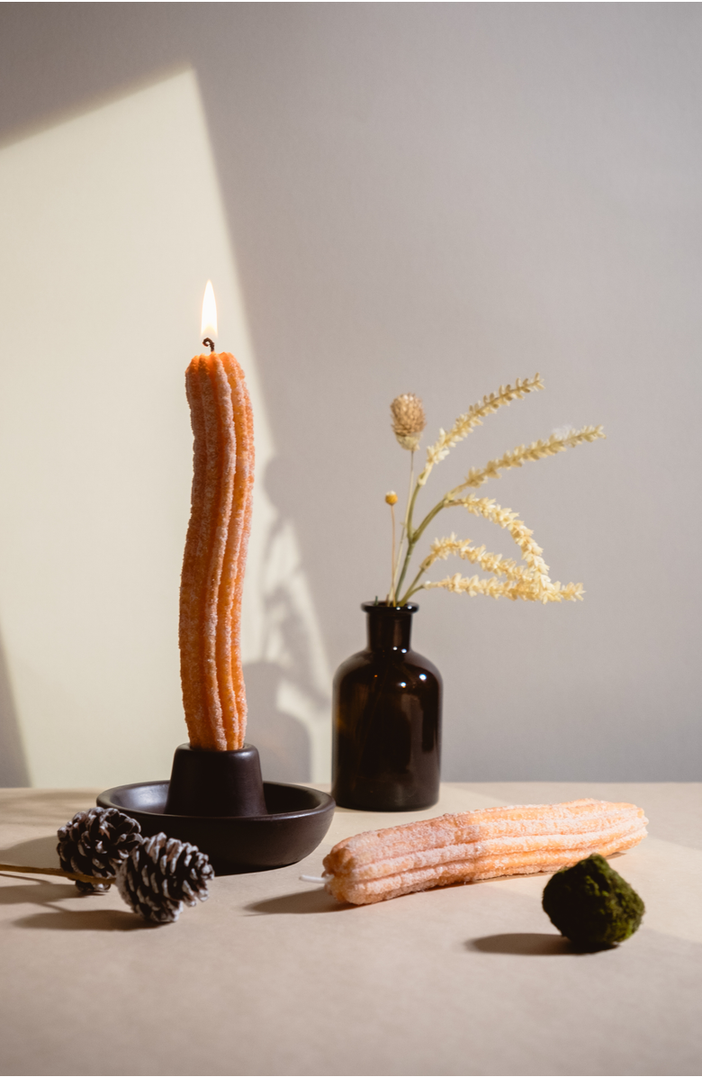 Southlake gifts Churros Taper Candle Set with Holder, Alternate, color, Churro Brown