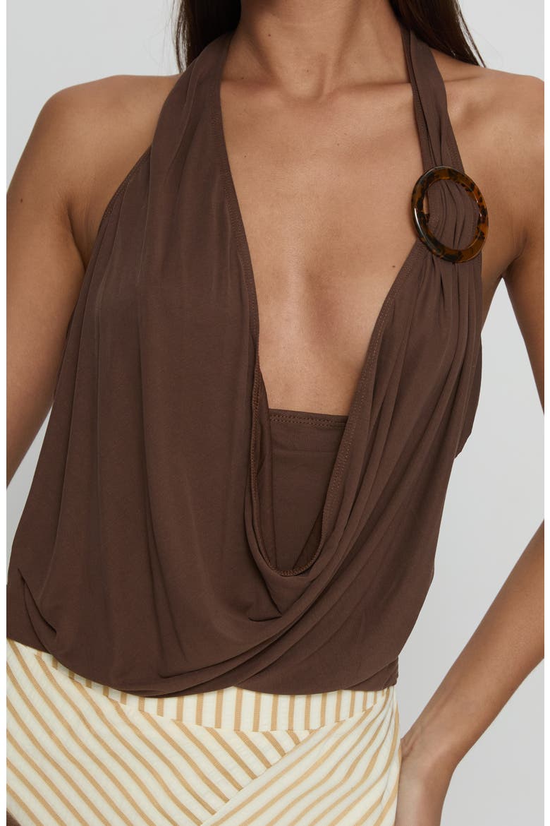 Lanelle Ring Detail Cowl Neck Halter Top, Alternate, color, CHOCOLATE