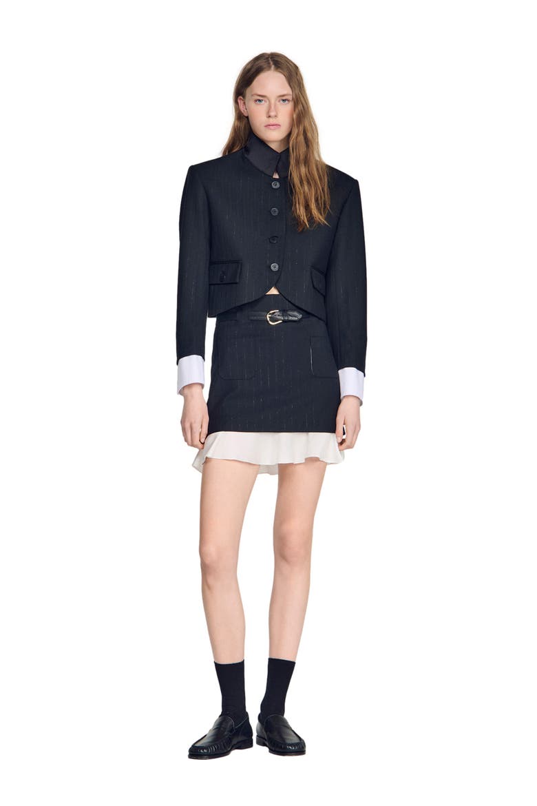 Short striped ruffled skirt, Alternate, color, Black