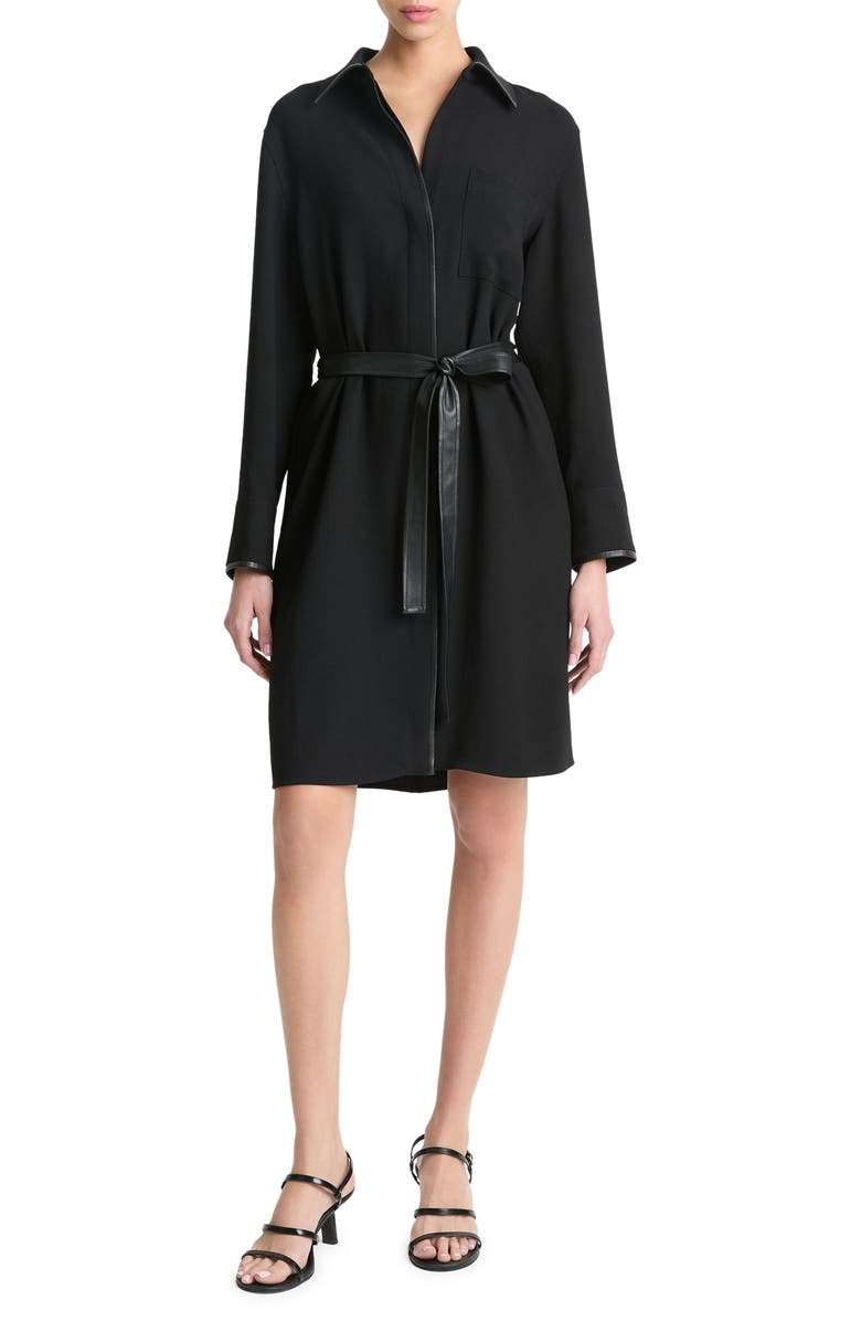 Vince Leather Trim Long Sleeve Shirtdress, Main, color,