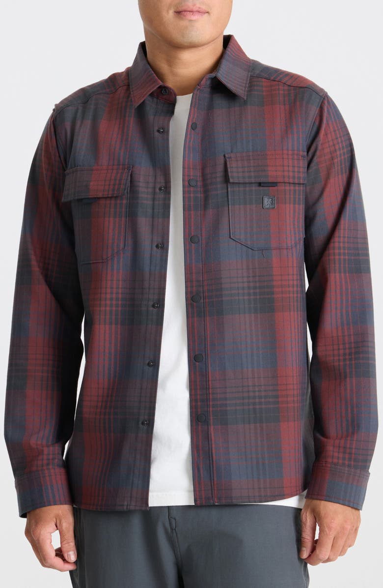 Roark Diablo Classic Fit Stripe Water Repellent Snap-Up Shirt Jacket, Main, color, Sangria