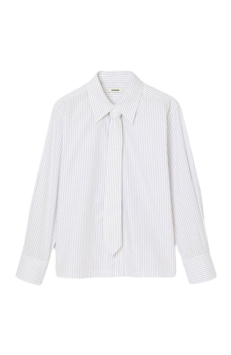 SANDRO Striped shirt with detachable tie, Alternate, color, White / Red
