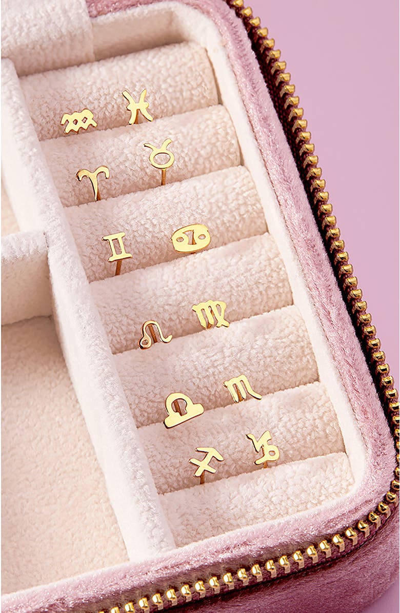 In Season Jewelry 14k Dainty Zodiac Sign Earrings, Alternate, color, Gold Virgo