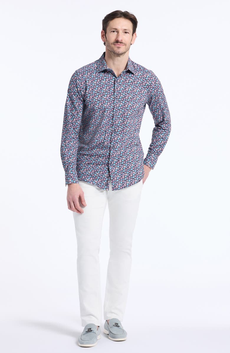 Robert Graham Shipton Stretch Cotton Button-Up Shirt, Alternate, color, Blue Multi