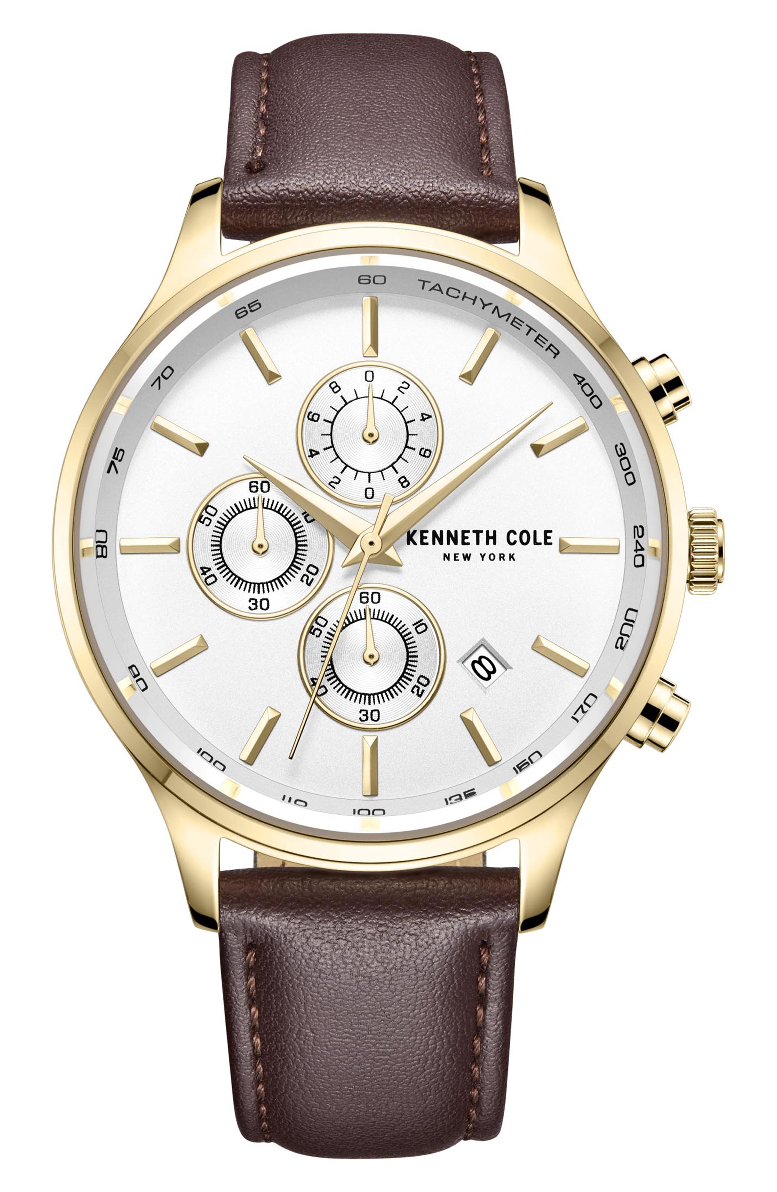 Kenneth Cole Dress Sport Leather Strap Watch, 43mm (Men) | Nordstromrack
