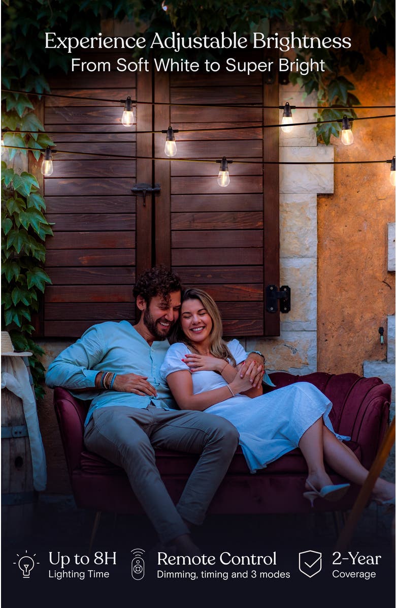 Brightech 104 ft, 32-light Solar-Powered and Heavy Duty LED Outdoor String Lights, Weatherproof and Shatterproof Bulbs, Alternate, color, 