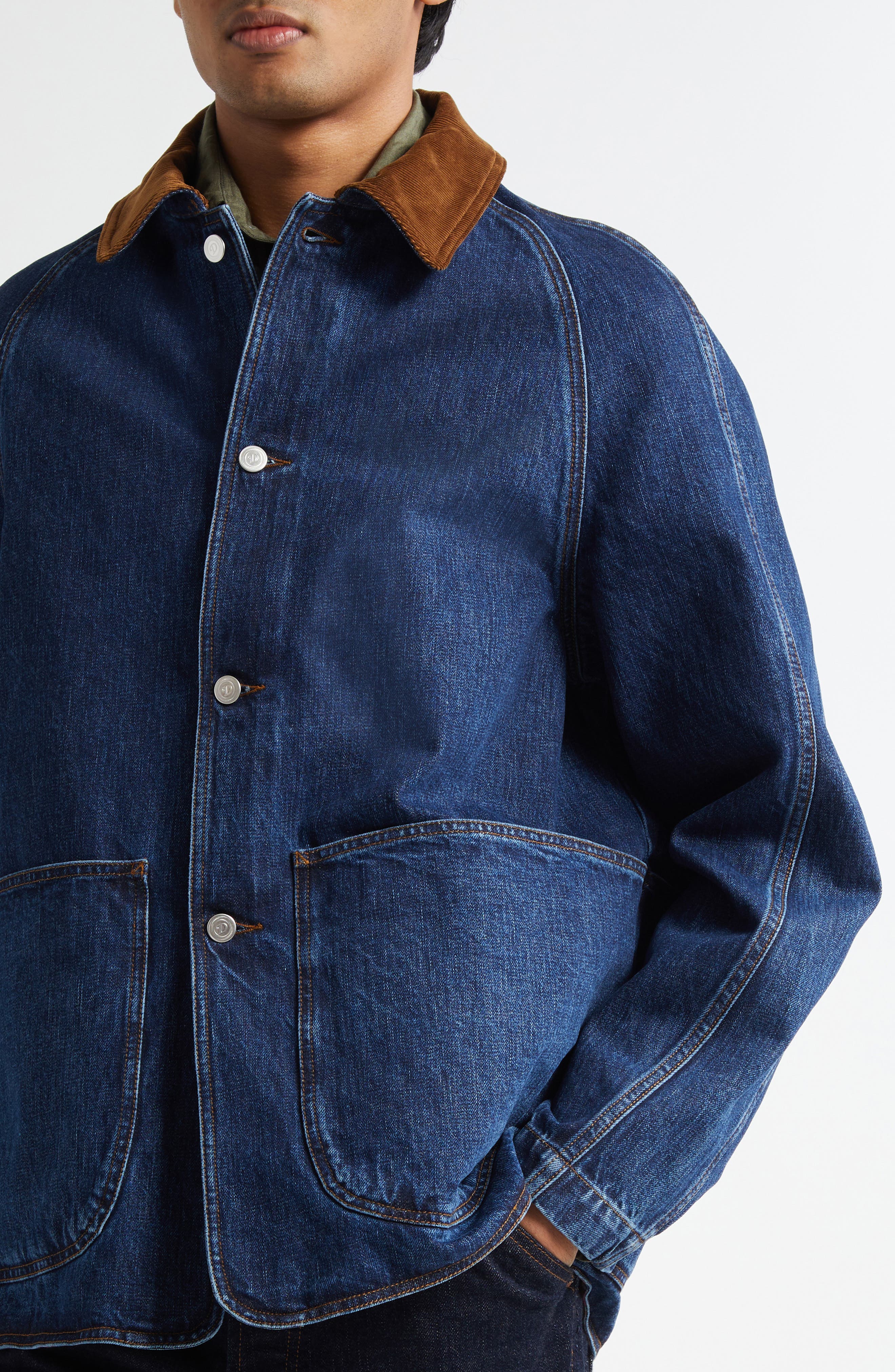 Drake's Corduroy Collar Denim Chore Coat | Nordstrom