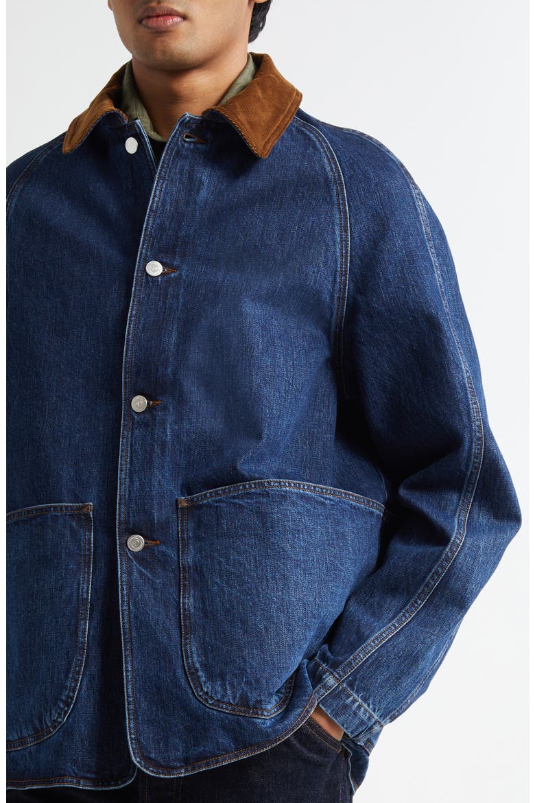 Corduroy Collar Denim Chore Coat, Alternate, color, STONE WASH
