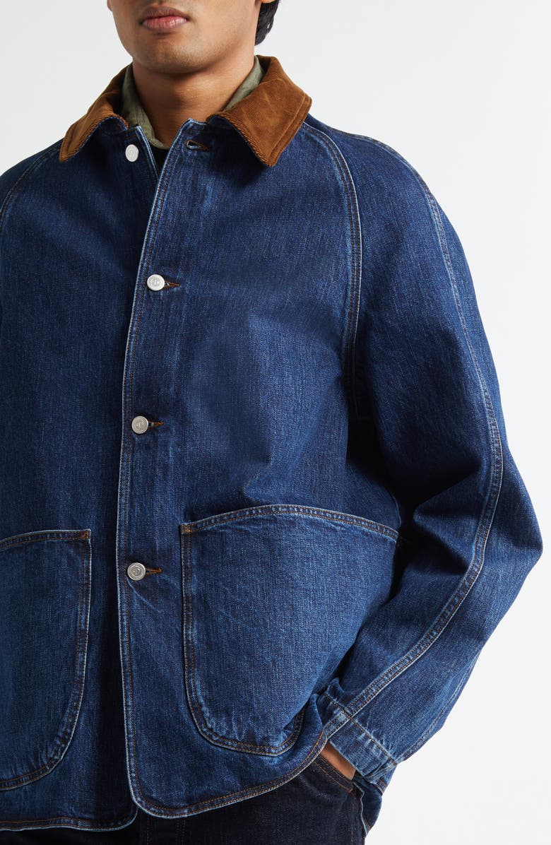 Drake's Corduroy Collar Denim Chore Coat, Alternate, color, Stone Wash
