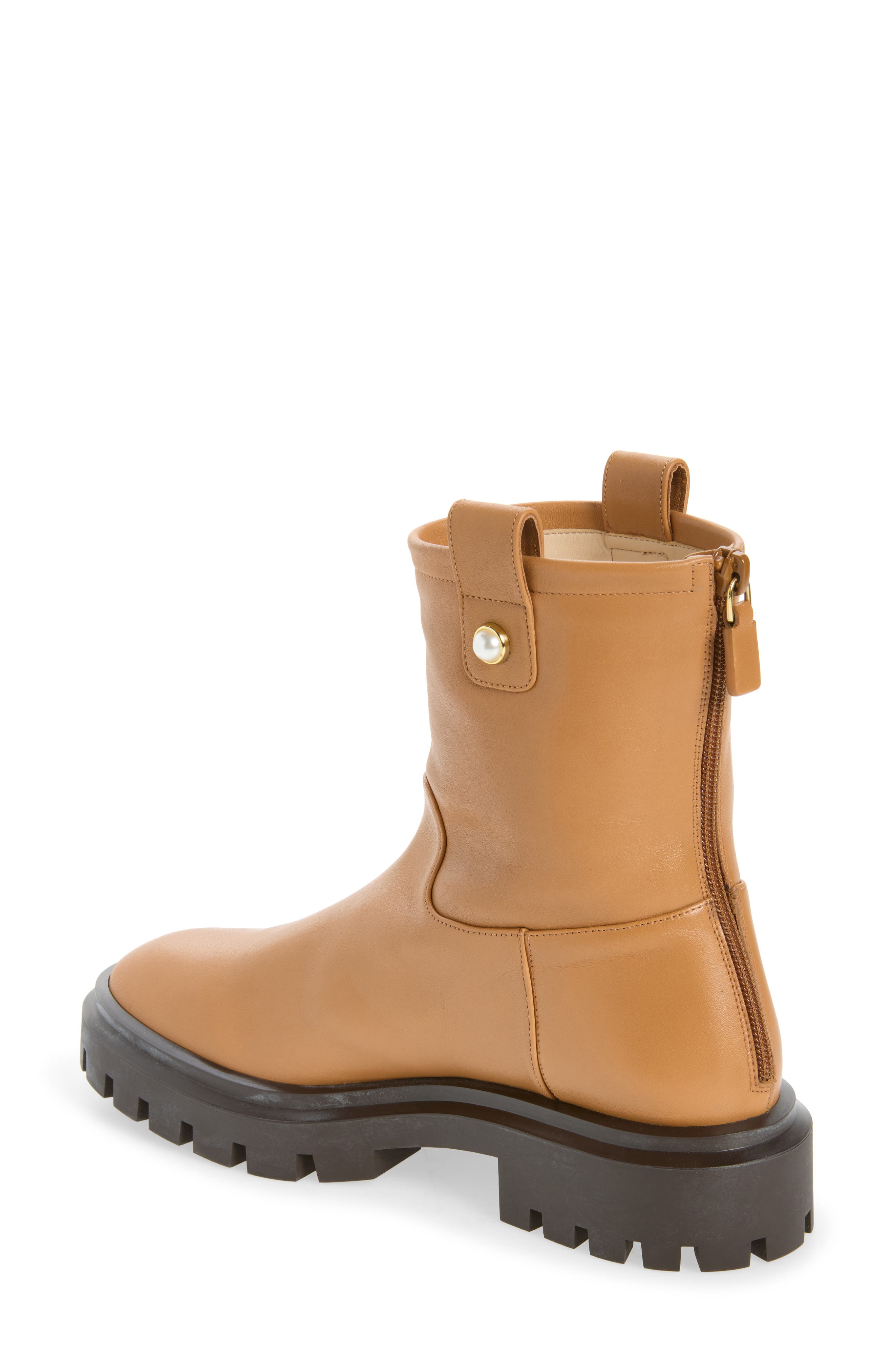 Pearly Moto Leather Bootie, Alternate, color, ALMOND