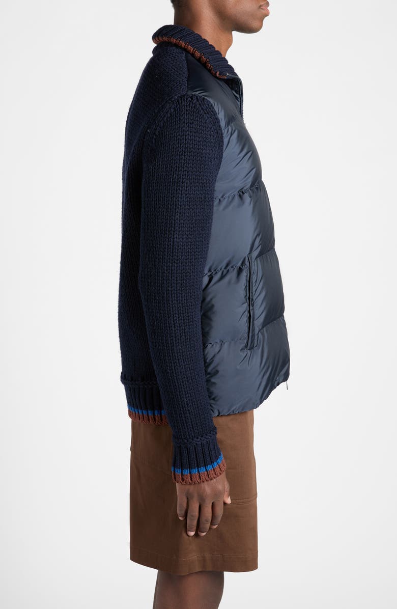 Moncler Quilted Down & Knit Cardigan, Alternate, color, Greyish Navy