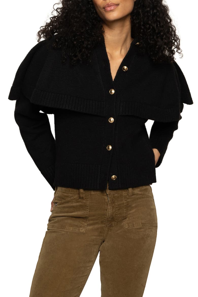Cape Detail Cardigan, Alternate, color, BLACK