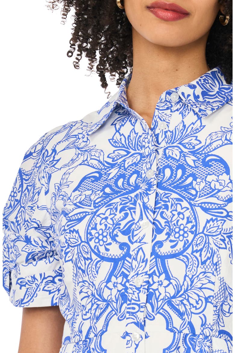 Floral Short Sleeve Cotton Fit & Flare Shirtdress, Alternate, color, DEEP ULTRAMARINE