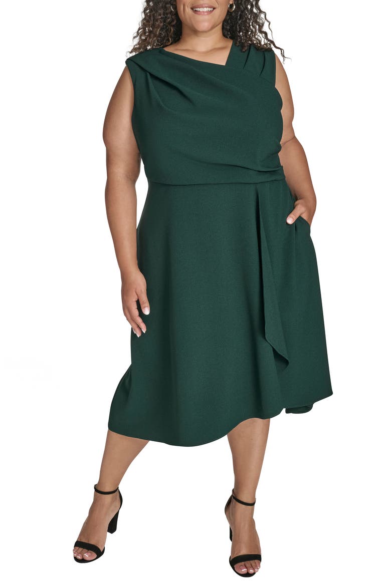 Signature Stretch Crepe Midi Dress, Main, color, HUNTER