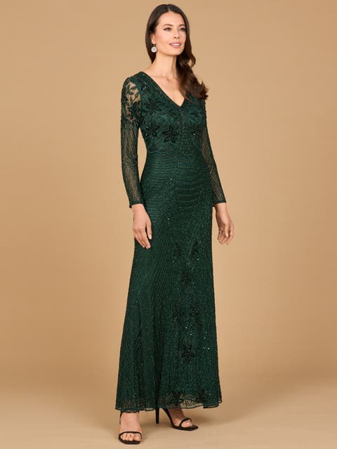 Long Sleeve Beaded Maxi Gown