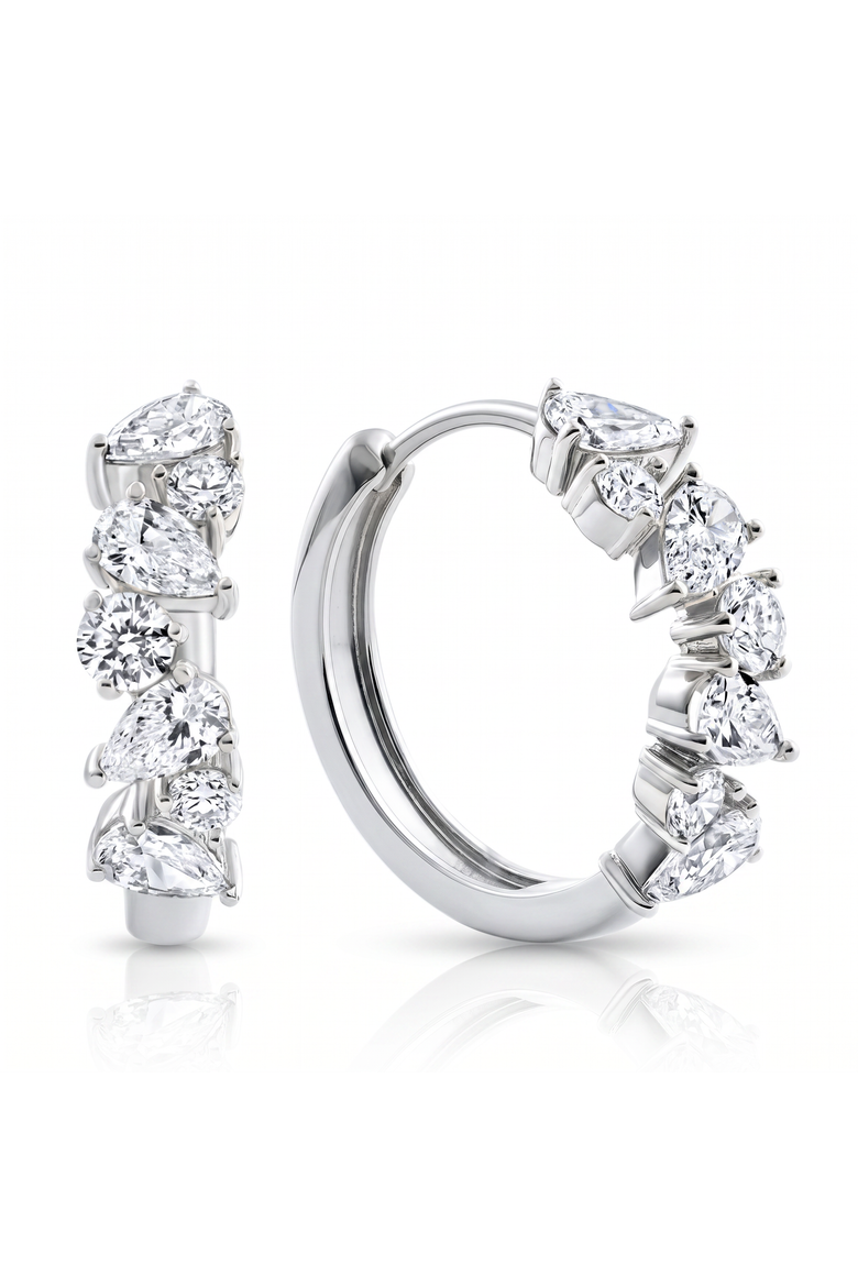 2Ct Pear & Round Ali Diamond Hoops 14k Gold 19mm Earrings Lab Grown, Main, color, 14k White Gold