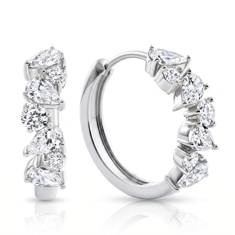 2Ct Pear & Round Ali Diamond Hoops 14k Gold 19mm Earrings Lab Grown