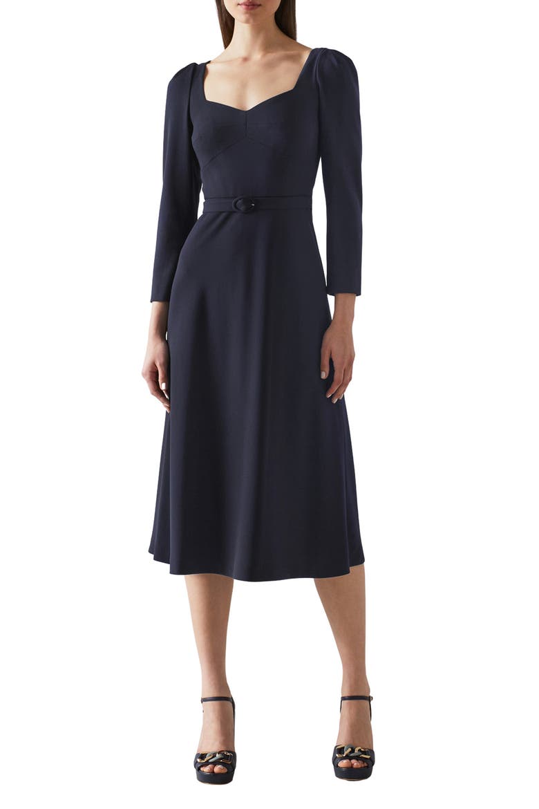 Katerina Long Sleeve Crepe Dress, Main, color, BLU-NAVY