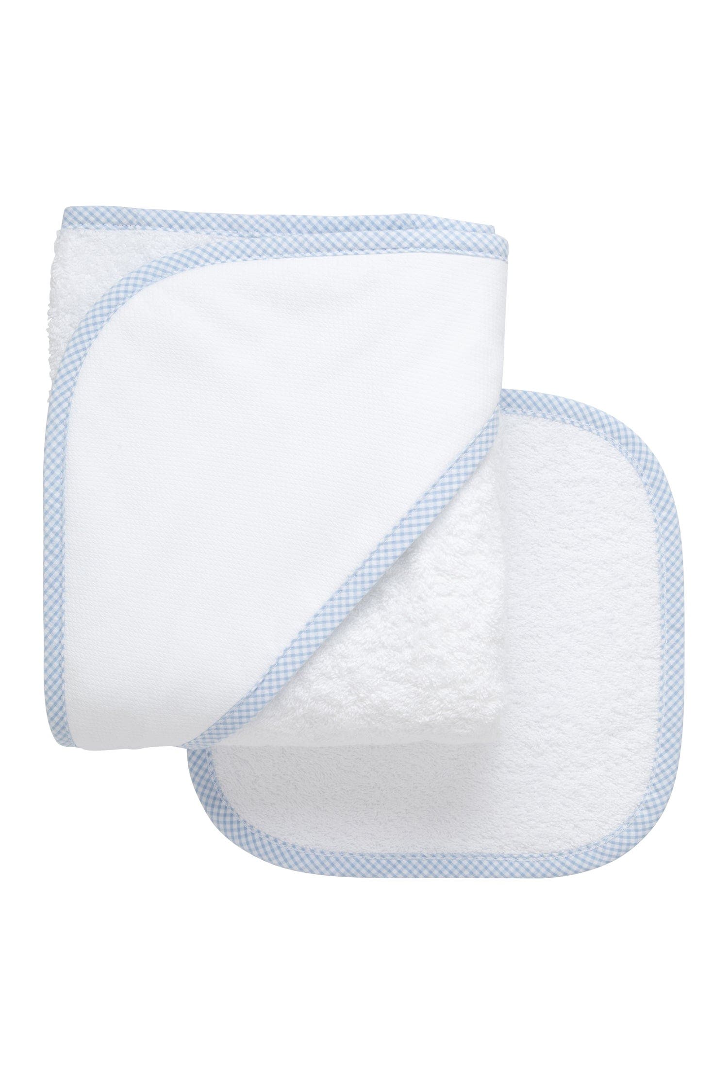 3 Marthas Small Check Trim Hooded Towel & Washcloth Set in Blue 
