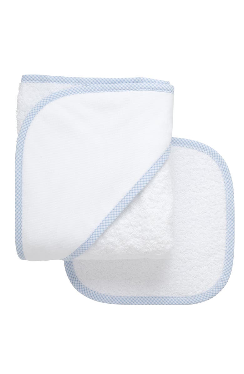 3 Marthas Small Check Trim Hooded Towel & Washcloth Set, Main, color, Blue