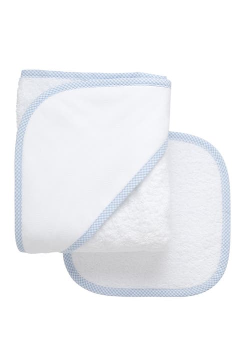 Small Check Trim Hooded Towel & Washcloth Set (Baby & Toddler)