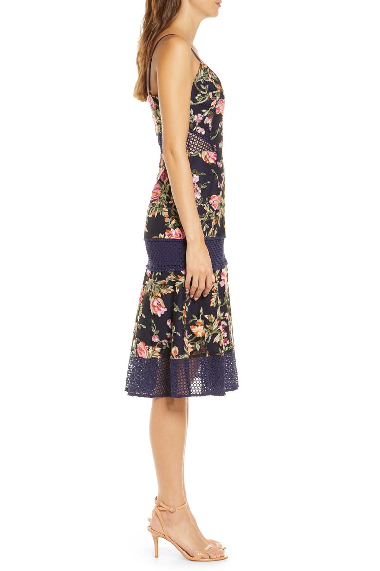 Kaylea Sleeveless Embroidered Lace Trim Dress, Alternate, color, NAVY MULTI