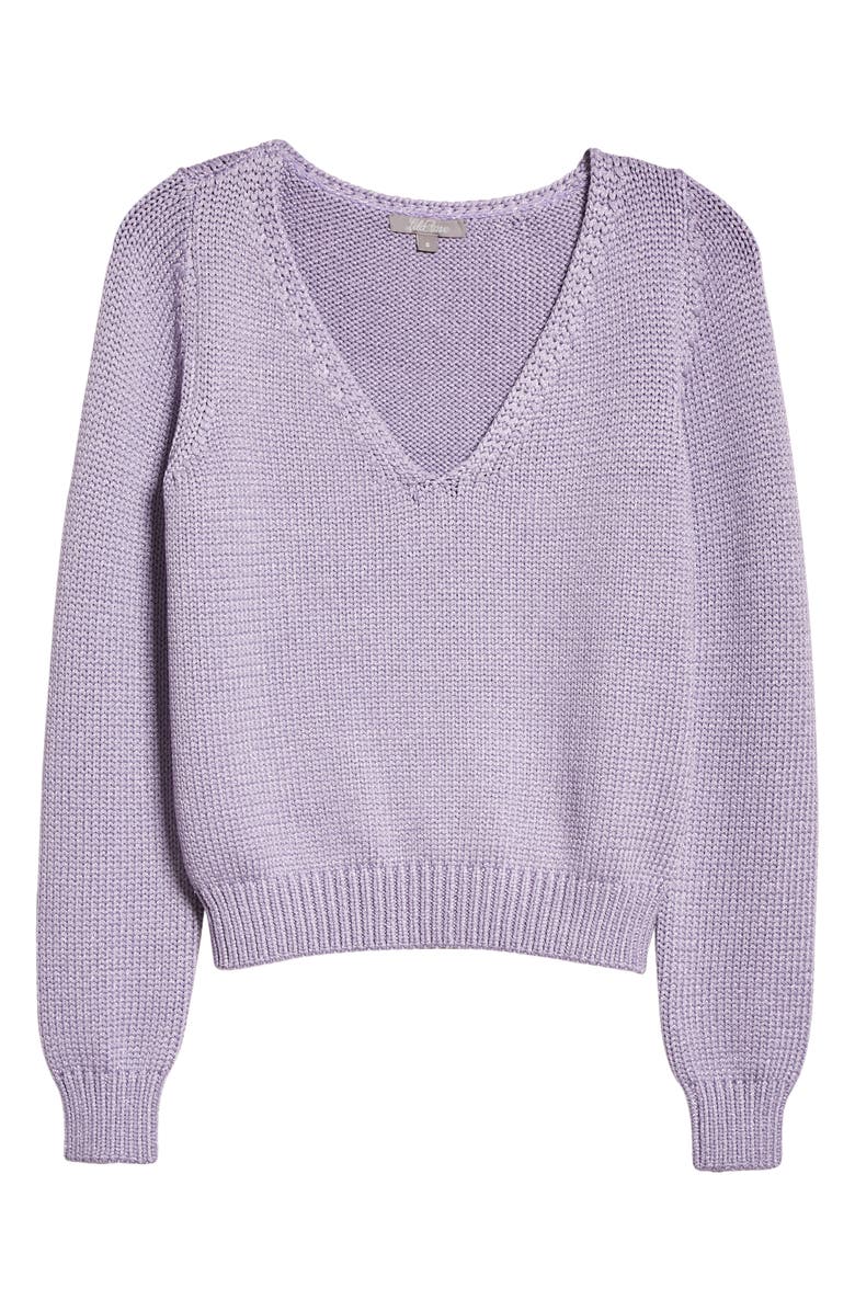 Lela Rose Metallic V-Neck Sweater, Alternate, color, 