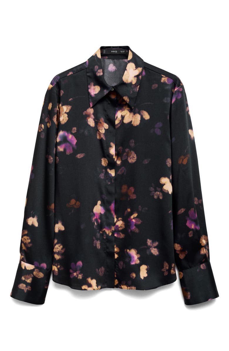 MANGO Abstract Print Satin Button-Up Shirt, Alternate, color,